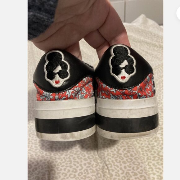 Alice + Olivia Emmalyn Leather Striped Floral Platform Sneakers Women Size 7M - Picture 5 of 10